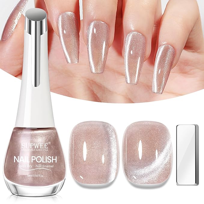 Nude Cat Eye Nail Polish Non Gel with Magnet Quick Dry Magnetic Nail Polish for Fingernail Air Drying Fast Lacquer Manicure Gift For Women Girls 16ml, 0.54fl oz
