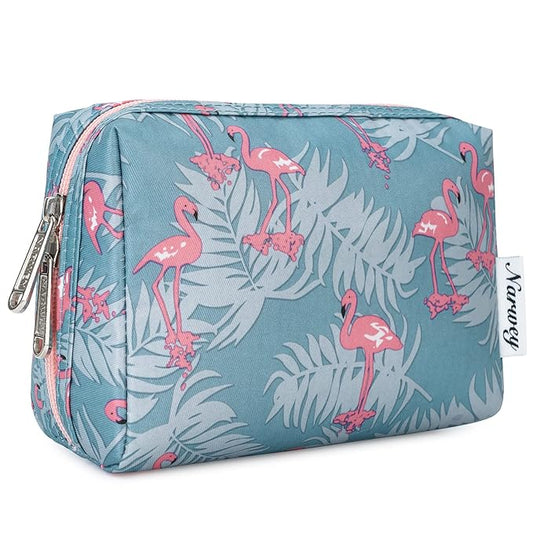 Narwey Small Makeup Bag for Purse Mini Cosmetic Bag Travel Makeup Pouch Zipper Pouch Cute Make up Bags with Compartments for Women Girls (Flamingo, Small)