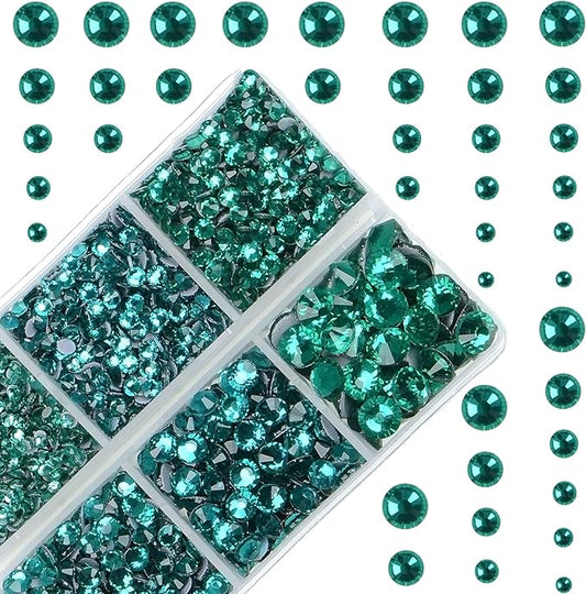 10000Pcs 2-Boxes Mixed Size Hot Fix Round Crystals Gems Glass Stones Hotfix Flat Back Rhinestones with Tweezers and Picking Pencil (Blue Zircon)