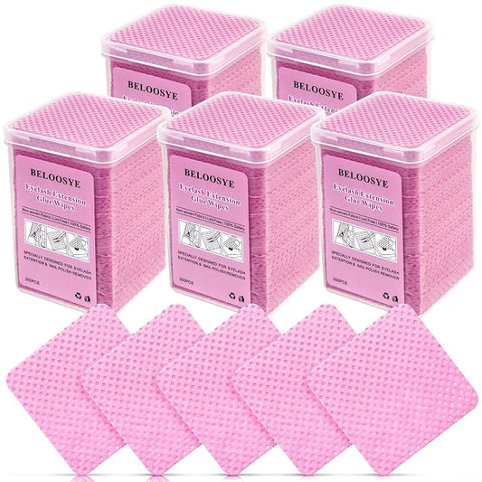 1000 Super Absorbent Lint Free Lash Glue Wipes - Non-woven Fabric Nail Polish Remover Wipes for Eyelash Extension Supplies & Nail Polish Bottle (Pink)