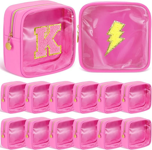 Kacctyen 12 Pcs Mini Makeup Bag Nylon Small Pouch for Purse Mini Square Nylon Pouch with Zipper Small Cosmetic Travel Makeup Bag Purse Organizer for Women (Pink Color,Translucent)