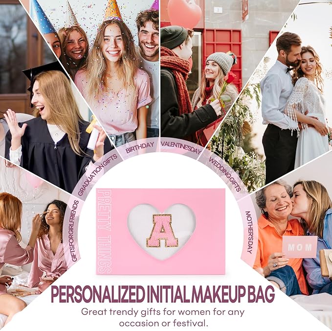 mibasies 2 PCS Initial Makeup Bags for Women: Cosmetic Bag for Travel Toiletry - Personalized Cute Makeup Pouch - Gifts for Grilfriend Wife Moms Bridesmaid - Retirement Travel Gifts - White E