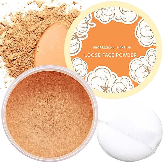 Oil Control Loose Face Powder,Translucent Setting Powder With a Powder Puff Long Lasting Makeup Covering Blemishes Brightens Skin Tone,Natural Matte Loose Powder for Women（3）