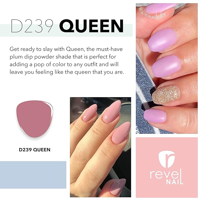 Revel Nail Dip Powder - Nude Pink Powder Dip Nail Polish, Chip Resistant Dip Nail Powder with Vitamin E and Calcium, DIY Manicure, Queen