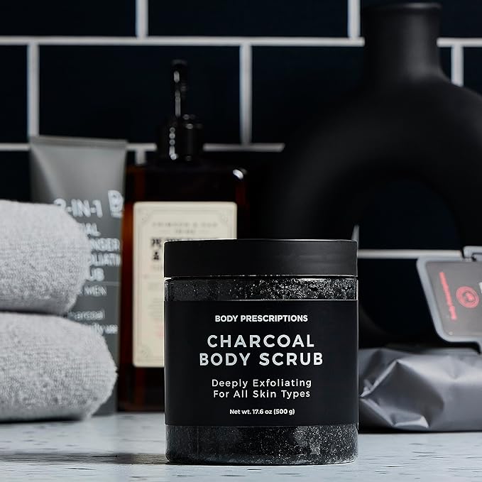Body Prescription Deep Exfoliating Body Scrub - Cruelty-Free Formula for All Skin Types, 17.64 Ounce (Pack of 1), Charcoal