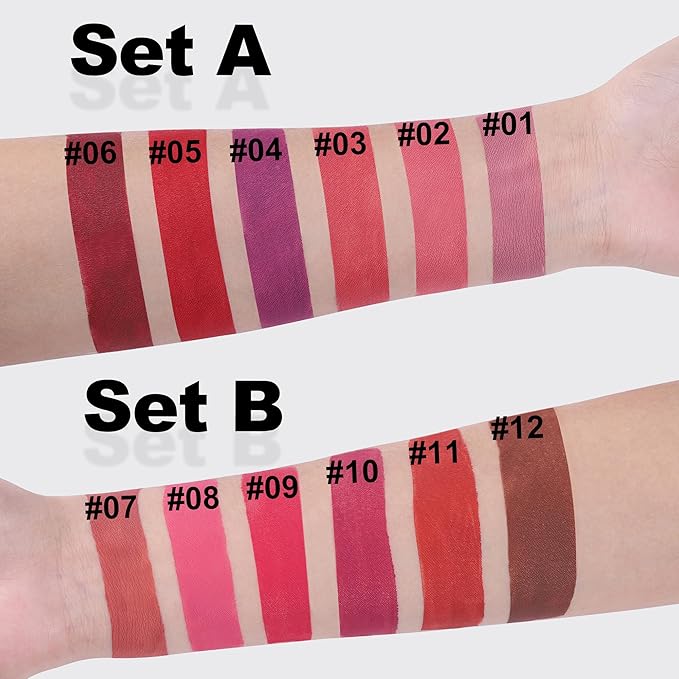 6Pcs Matte Liquid Waterproof Lipstick Set Long Lasting Lipstick For Up To 12HR Wear, Moisturizing Capsule Tube Shape Lip Gloss Red Smooth Lip Stick Christmas Gift Set for Women/Girls, Set B
