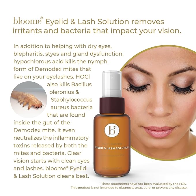 Bloome* Hypoallergenic Eyelid & Lash Cleanser Spray - Gentle Formula with .02% Hypochlorous Acid for Eye Comfort, Suitable for Eyelid Hygiene, Safe for Lash Extensions, 50 ml (1.7 fl oz)