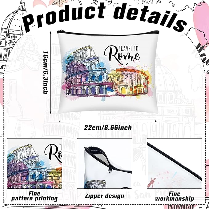 9 Pcs Italy Cosmetic Bag New York Souvenir Zipper Pouch Los Angeles Souvenir Gifts Italy Paris Broadway Alaska Makeup Purse for Girls Women Traveler Birthday Christmas Party Favors
