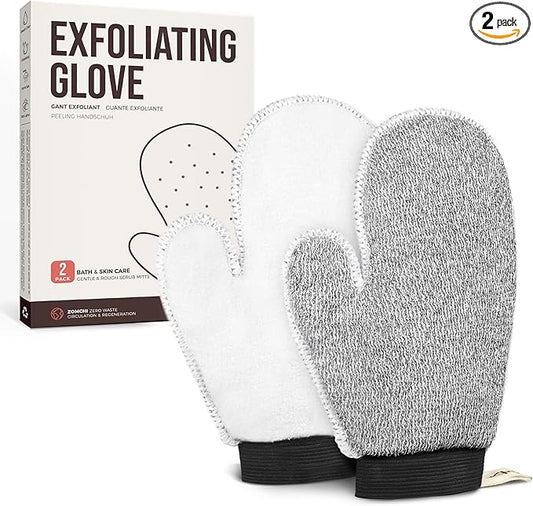 ZOMCHI 2 Pack Deep Exfoliating Glove with Dual Texture, Massage Body Scrub Gloves for Home Spa, Exfoliating Mitt for Dead Skin Removal (Deep + Soft)