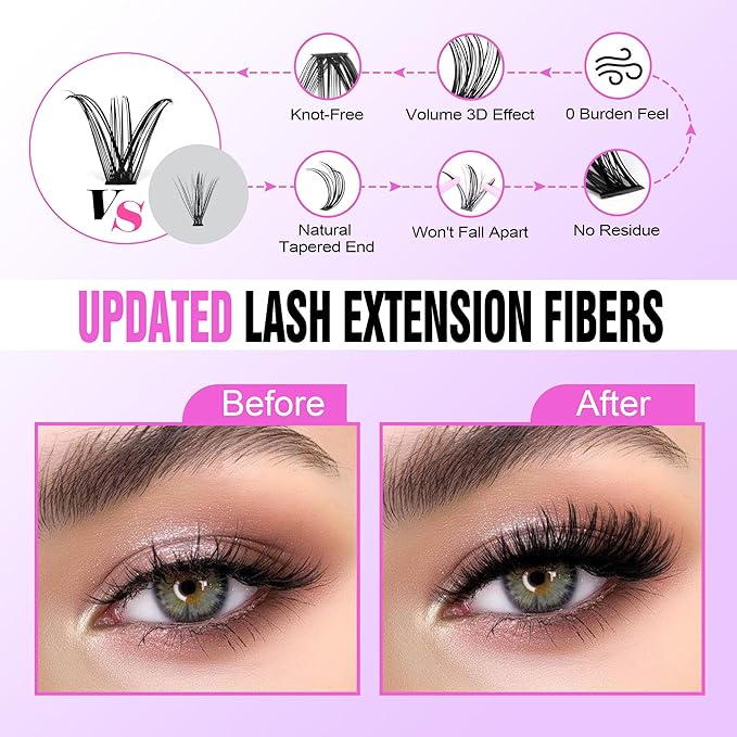 Pawotence Lash Extension Kit DIY 280pcs Individual Lash Clusters Kit 30D 40D Cluster Eyelash Extensions Kit with Lash Bond and Seal, Lash Remover, Lash Tweezers for Self Use (30D&40D, 9-16mm, All Kit)