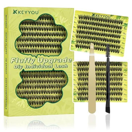 Lash Clusters 3D Effect Individual Lashes KEYYOU 300pcs 40D D Curl 12mm Eyelash Clusters Wispy Lashes Fluffy Cluster Lashes Natural Soft DIY Lash Extension(3D-40D-D-12)