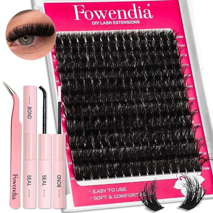 Lash Clusters Kit Fluffy 200D Individual Lashes D Curl Cluster Eyelash Extensions 10-18mm DIY Lash Extension Kit Lash Bond and Seal Waterproof, Lash Applicator, Thick False Eyelashes Kit