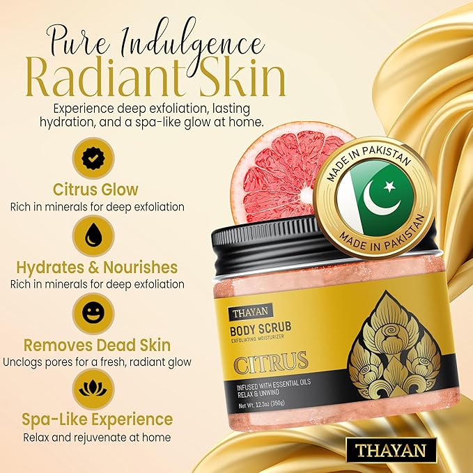Himalayan Salt Scrub – Exfoliating Face, Foot & Body Scrub with Jojoba, Grapeseed & Essential Oils – Deep Cleansing, Collagen-Boosting, Cellulite Treatment & Skin Toning - Citrus