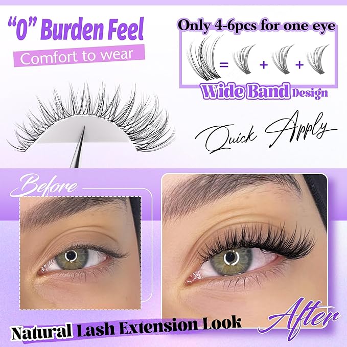 Lash Clusters Natural Lash Extensions Invisible Band Waterproof 8-16mm Cluster Eyelash Extensions Wispy Eyelash Clusters Individual Lashes Cluster Lashes by ALICE