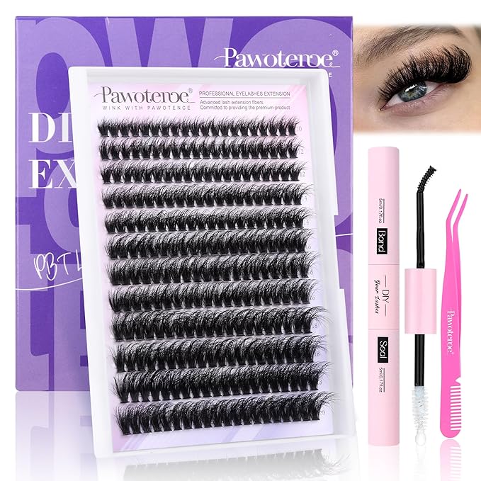 Lash Extension Kit Lash Clusters 80D Full DIY Cluster Eyelash Extension Kit 10-20mm Individual Lashes Mink with Lash Bond and Seal, Lash Tweezers for Self Application (Mink 80D,10-20mm, Kit)