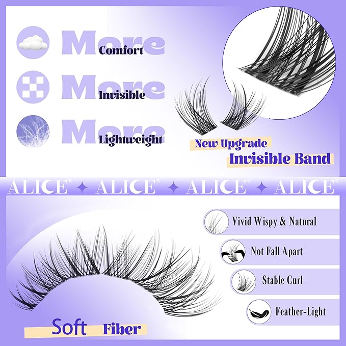 Natural Lash Clusters Wispy Cluster Eyelash Extensions Invisible Band Individual Lashes C-Curly DIY Lash Extension 8-16mm Waterproof Soft Cluster Lashes 168pcs by ALICE