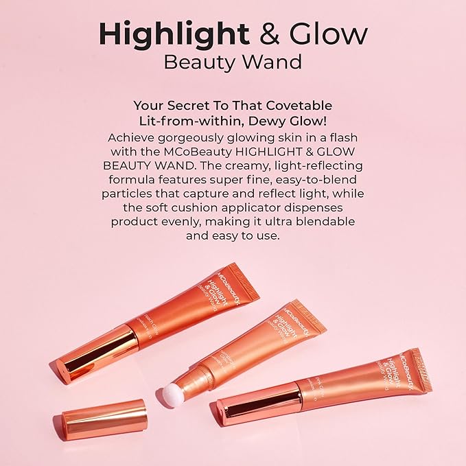 MCoBeauty Highlight & Glow Beauty Wand, Blush Glow, Luminous Highlight for Radiance Skin, Vegan, Cruelty Free Cosmetics