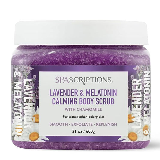 Spascriptions Lavender & Melatonin Calming Body Scrub with Chamomile For a Calmer & Softer-Looking Skin, Made to Smooth Exfoliate & REplenish the Skin, 21 oz.