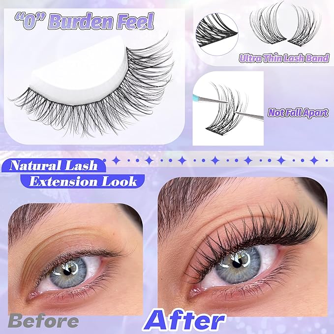 Natural Lash Clusters Wispy Cluster Eyelash Extensions 168pcs Individual Lashes 8-16mm C-Curly DIY Lash Extension Natural Look Soft Thin Band Cluster Lashes by ALICE