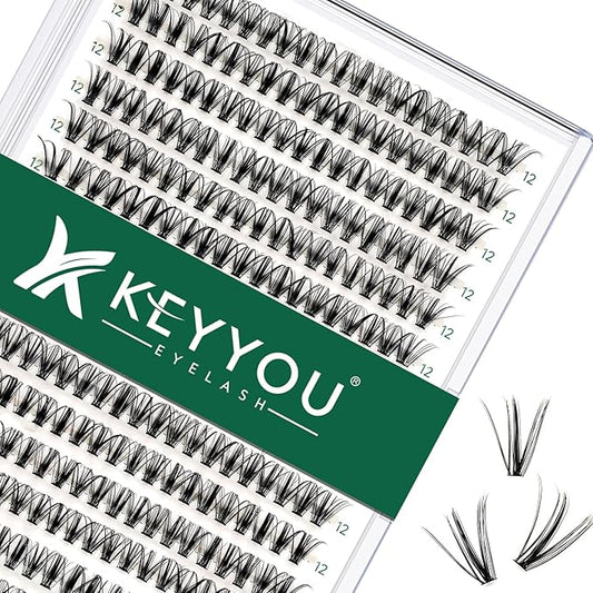 Lash Clusters 300pcs Eyelash Clusters 30D 0.07D Curl 12mm DIY Eyelash Extension KEYYOU Large Tray Volume Soft&Natural Individual Lashes(30D-0.07D,12）