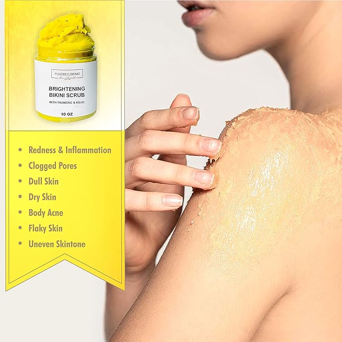 Turmeric Skin Brightening Scrub for Dark Spots, Dark Inner Thighs Bikini Area Underarms, Natural Exfoliating Turmeric Face Scrub ALL NATURAL 10OZ