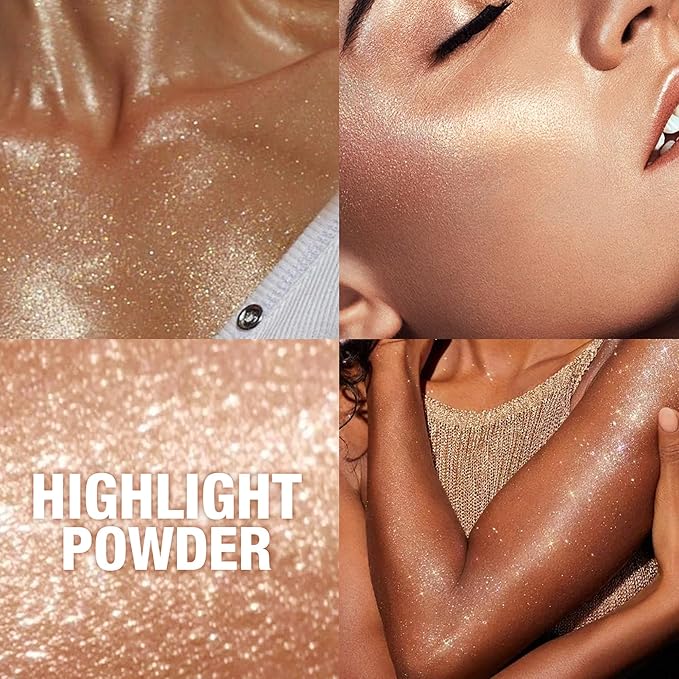 AKARY Shimmer Powder Highlighter, Silver Face Body Glow Pearl Illuminator, Intensely Pigmented for High Impact Dewy Finish (01#Silver)