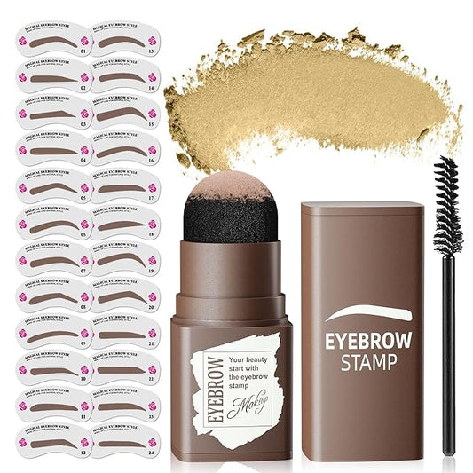 Eyebrow Stamp Stencil Kit - Long-Lasting Eye Brow with Eyebrow Blush, Waterproof & Smudge-Proof Brow Shaping Kit with 24 Reusable Thin & Thick Eyebrow Stencils for Voluminous Brow (Blonde)