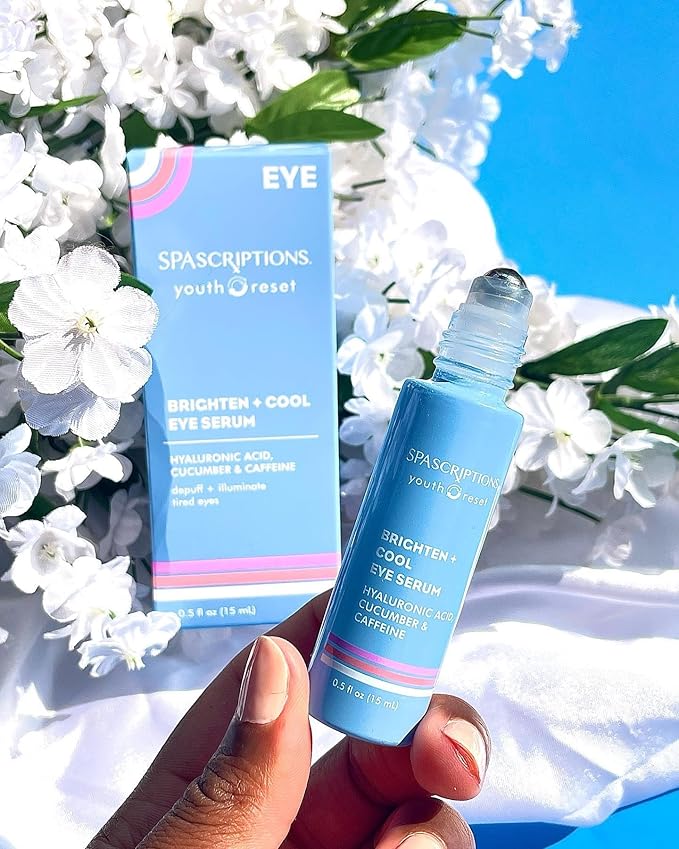 Brighten + Cool Eye Serum with Hyaluronic Acid, Cucumber & Caffeine to Depuff Eyes and Roller Ball Applicator to Improve Lymphatic Drainage - 0.5 fl oz