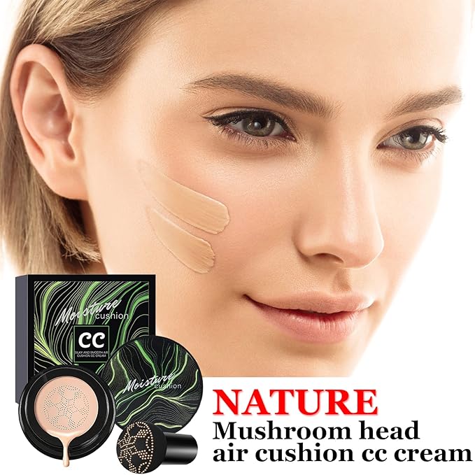 CAHIUYOA 2PCS Mushroom Head Air Cushion CC Cream BB Cream Mushroom Head Foundation Full Coverage Foundation Makeup Long Lasting Moisturize Matte Concealer - Natural