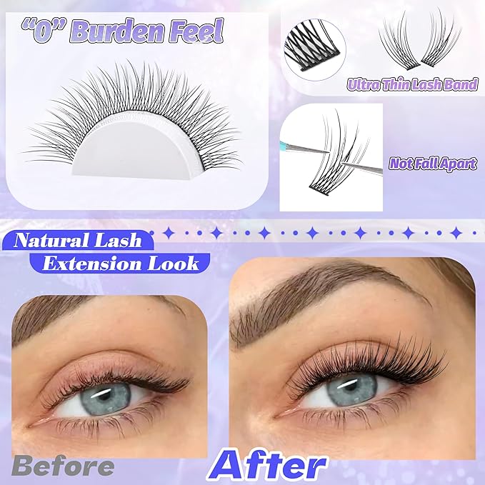 Natural Lash Clusters Wispy Lash Extensions Short 10-14mm DIY Cluster Eyelash Extension C-Curly 280pcs Soft Thin Band Individual Lashes by ALICE