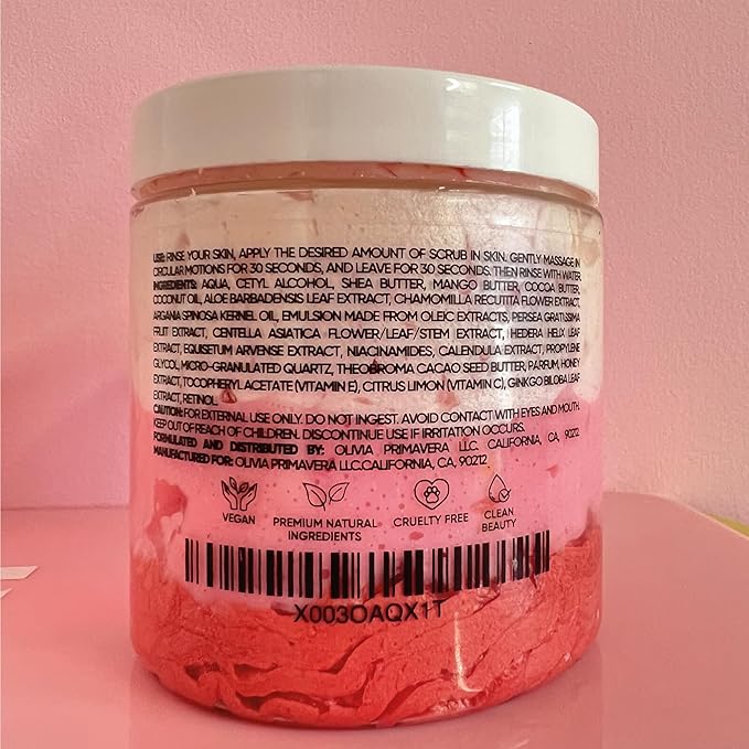 Olivia Beauty Body Scrub for Women - Body Self Love, All Natural Exfoliating Formula with Organic Ingredients like Shea, Mango & Cocoa Butter, and Coconut Oil - Restores Skin Nutrients, 8 Oz
