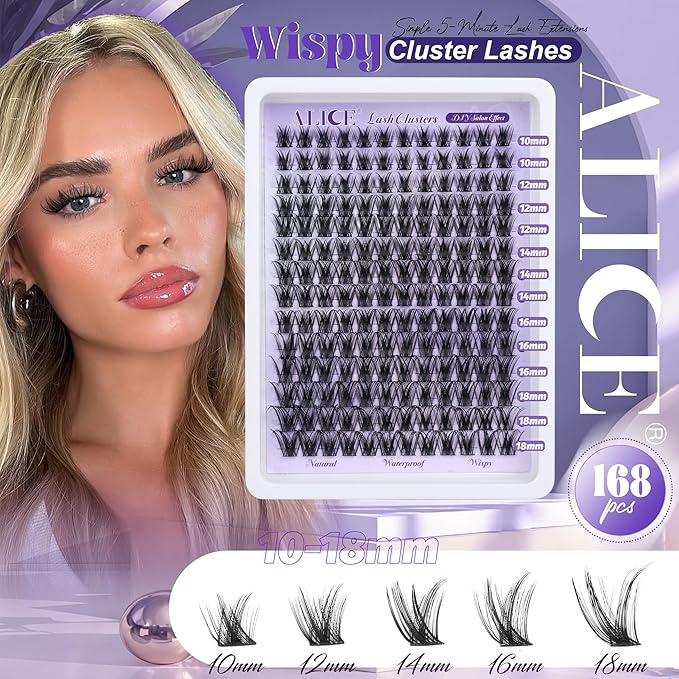 Lash Clusters Wispy Eyelash Extensions 168pcs Volume Individual Lashes 10-18mm Waterproof Natural DIY Lash Extensions Cluster Eyelash Extensions by ALICE