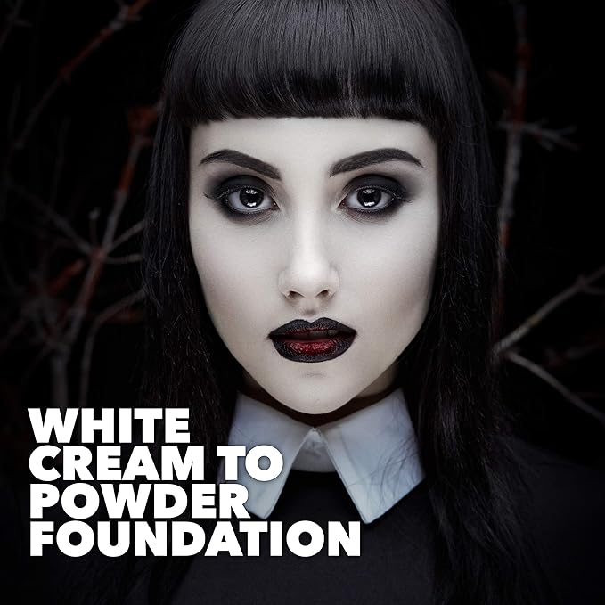 MANIC PANIC Goth White Cream to Powder Foundation - Full Coverage Cream Foundation for Halloween, Cosplay or Costume Makeup - Base, Primer, Under Eyes Concealer or Shadow Brightener - Vegan