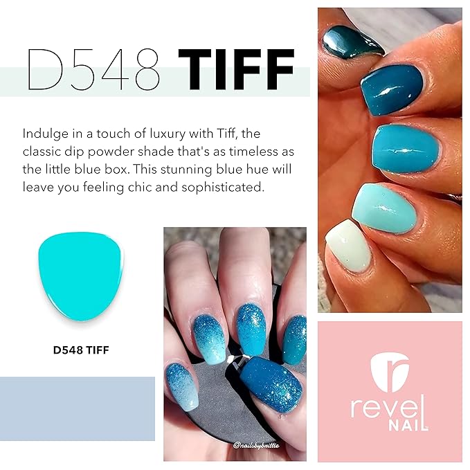 Revel Nail Dip Powder - Blue Powder Dip Nail Polish, Chip Resistant Dip Nail Powder with Vitamin E and Calcium, DIY Manicure, Tiff