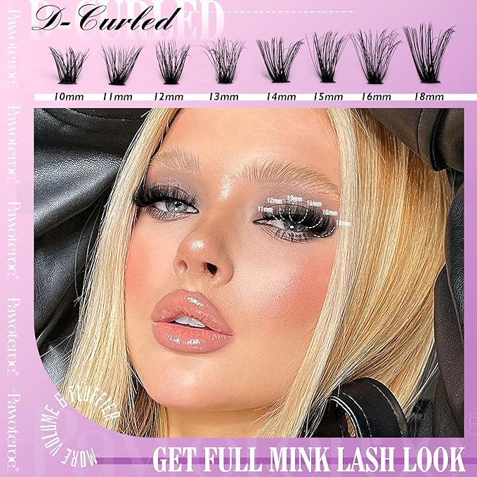 Pawotence Lash Extension Kit DIY Individual Lash Clusters Kit Full 50D with Lash Bond and Seal and Lash Applicator, 9-16mm Clusters Eyelash Extension Kit at Home (Full 50D, 9-16mm, Kit)