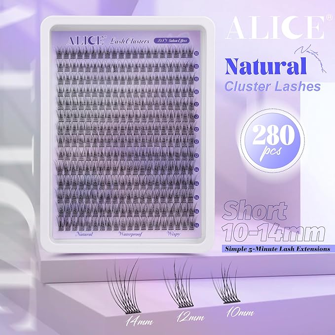 Natural Lash Clusters Wispy Lash Extensions Short 10-14mm DIY Cluster Eyelash Extension C-Curly 280pcs Soft Thin Band Individual Lashes by ALICE