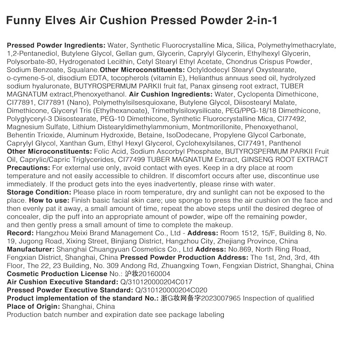 Funny Elves Air Cushion Foundation Pressed Setting Poweder Touch-up Two-in-One Long Lasting Concealer Oily Skin F01 1 Count