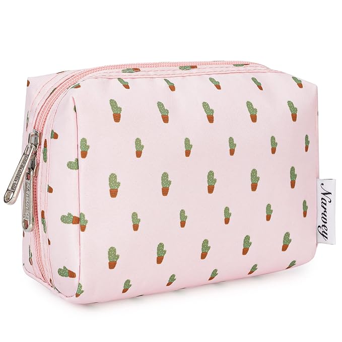 Narwey Small Makeup Bag for Purse Mini Cosmetic Bag Travel Makeup Pouch Zipper Pouch Cute Make up Bags with Compartments for Women Girls (Cactus, Small)