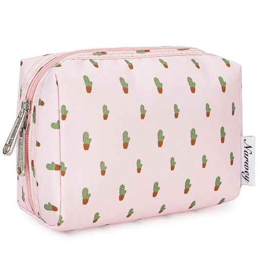 Narwey Small Makeup Bag for Purse Mini Cosmetic Bag Travel Makeup Pouch Zipper Pouch Cute Make up Bags with Compartments for Women Girls (Cactus, Small)