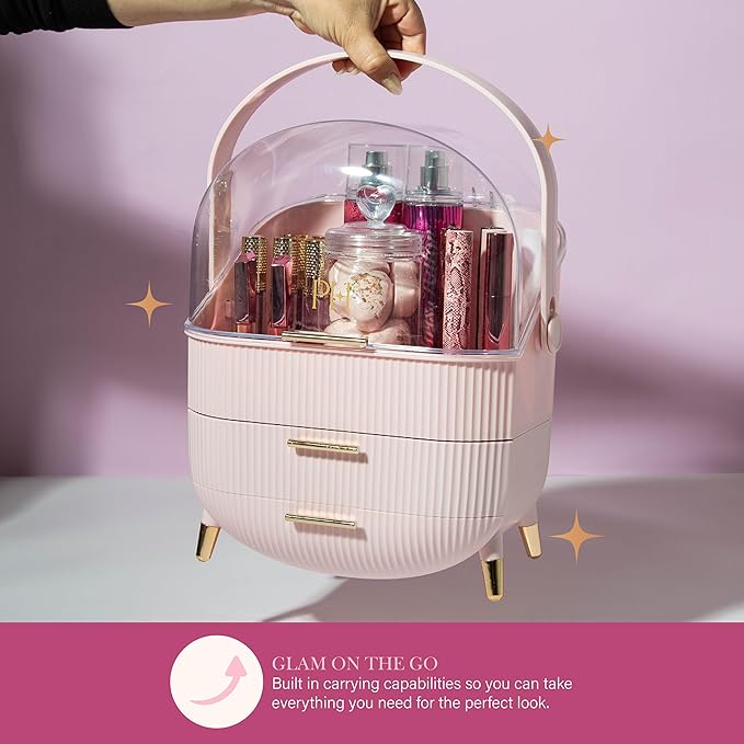 Paris Hilton Makeup Storage Organizer with Lid, Standard, Pink