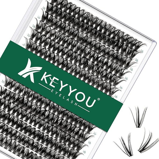 Lash Clusters 300pcs Individual Lashes 50D 0.07D Curl 17mm DIY Eyelash Extension KEYYOU Large Tray Volume Soft&Natural Eyelash Clusters(50D-0.07D,17）