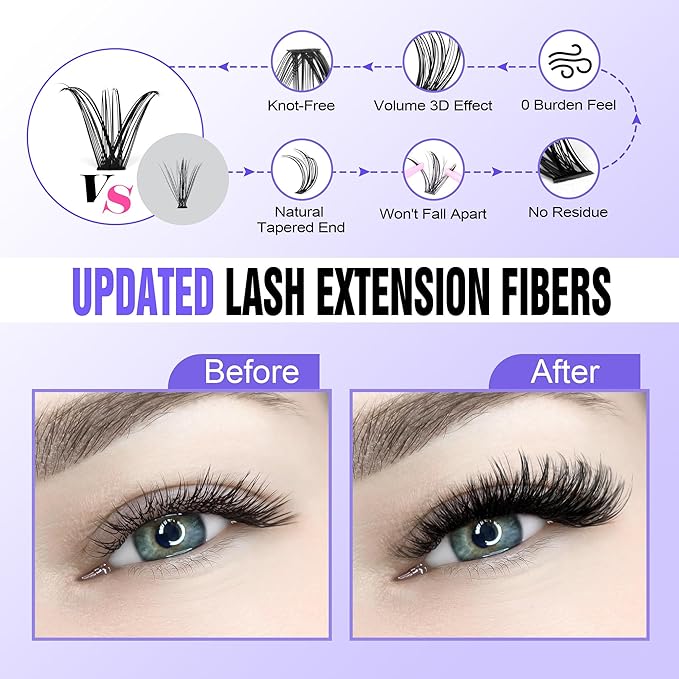 Pawotence Lash Extension Kit DIY 280pcs Individual Lash Clusters Kit 9-16mm 40D Cluster Eyelash Extension Kit with Lash Bond and Seal, Lash Remover, Lash Tweezers for Self Use (40D, 9-16mm, All Kit)