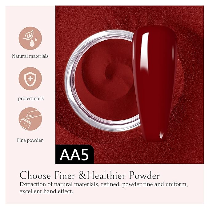 AILLSA Dip Powder Wine Red for Valentine's Day, Red Dip Powder Nail 1 Oz Burgundy Nail Dipping Powder French Nail Art for Starter Manicure Salon DIY at Home, Fall Winter Dip Powder Colors for Women