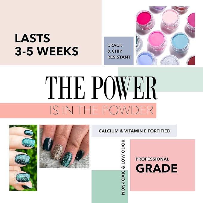 Revel Nail Dip Powder - Green Powder Dip Nail Polish, Chip Resistant Dip Nail Powder with Vitamin E and Calcium, DIY Manicure, Pine