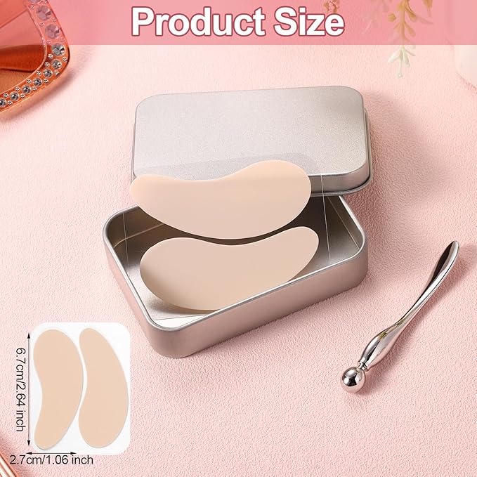 1 Pair Reusable Eye Patch, Silicone Reusable Eye Gel Pads Eye Wrinkle Patches Under Eye Mask, Plump Fine Lines & Wrinkles with Metal Eye Cream Applicator & Tin Case (Cream Color)