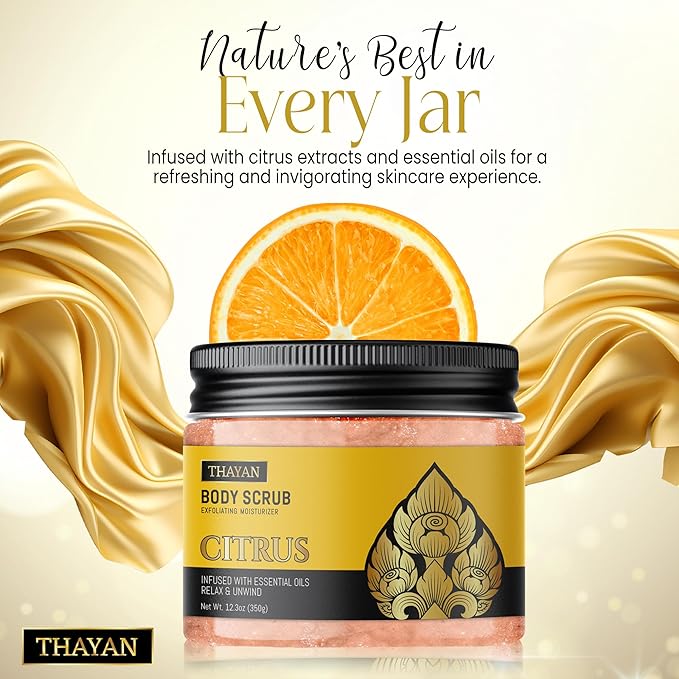 Himalayan Salt Scrub – Exfoliating Face, Foot & Body Scrub with Jojoba, Grapeseed & Essential Oils – Deep Cleansing, Collagen-Boosting, Cellulite Treatment & Skin Toning - Citrus
