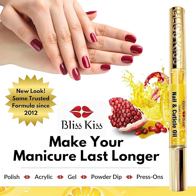 Bliss Kiss | 1 Crisp Fragrance | Nail Oil Cuticle Pen w/Vitamin E & Jojoba⏤Nail Strengthener Nail Growth Serum for Brittle Peeling Breaking Thin Nails