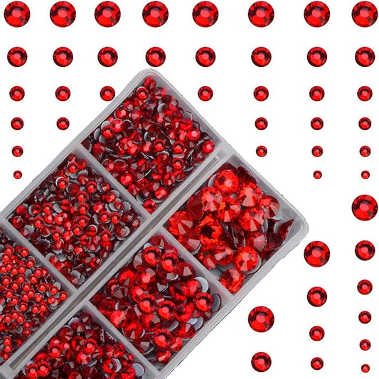 10000Pcs 2-Boxes Mixed Size Hot Fix Round Crystals Gems Glass Stones Hotfix Flat Back Rhinestones with Tweezers and Picking Pencil (Light Siam)