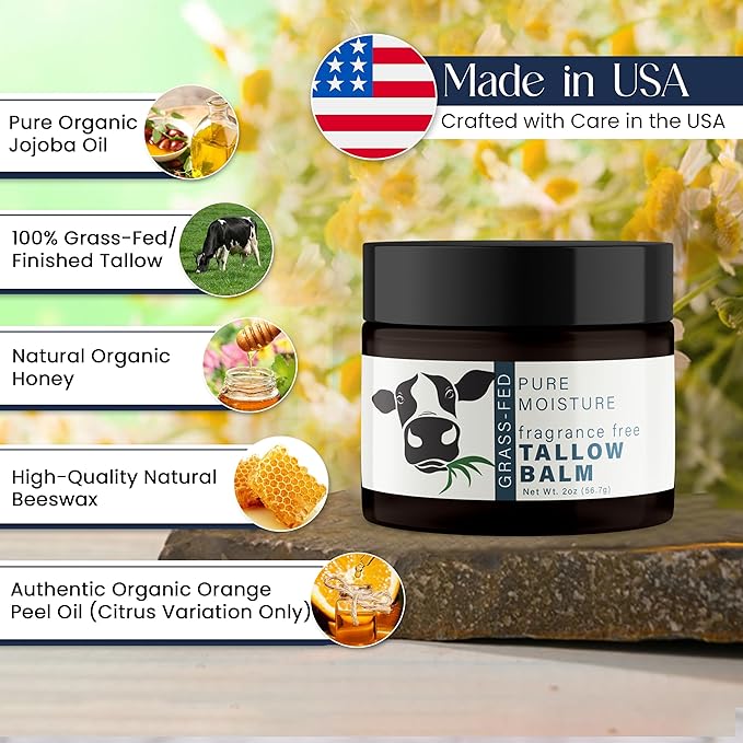 Grass Fed Beef Tallow for Skin – Tallow Face Moisturizer – Beef Tallow for Face Balm – Tallow Skin Care – Grass Fed Beef Tallow Moisturizer – Organic Beef Tallow for Skin and Face (FF)