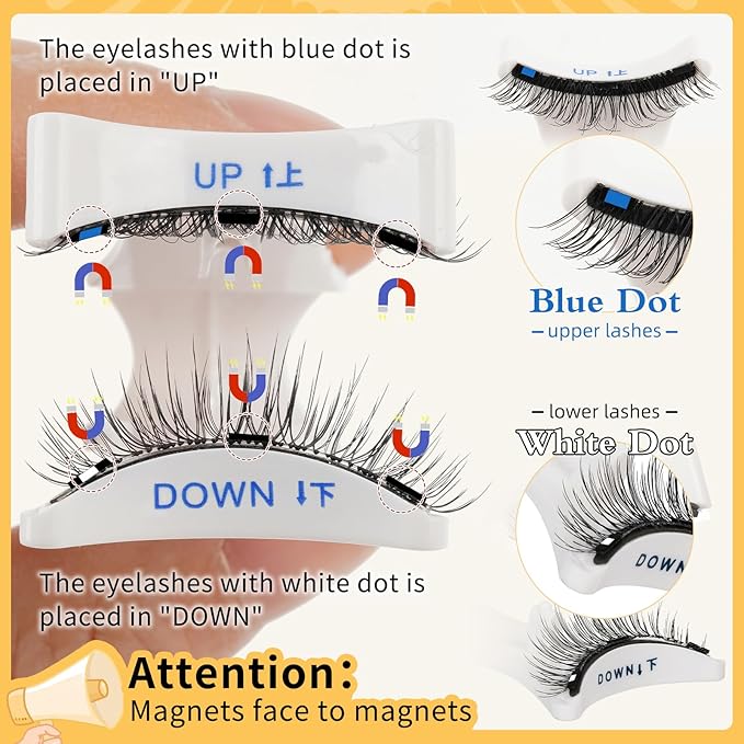 QUEWEL Magnetic Eyelashes 2 Pair Reusable Magnetic Eyelashes with Applicator No Glue Needed Eyelashes Natural Look Lash Clusters Kit Easy to Wear and Remove(-B+E01)